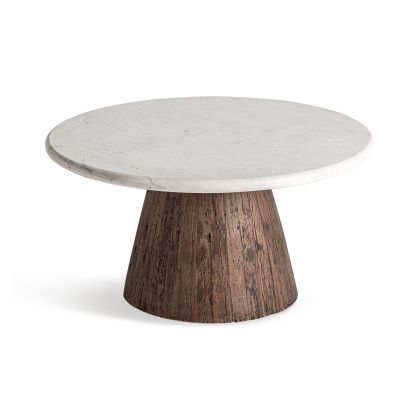 Mesa Centro Madera Recuperada Marrón Mármol Blanco, 80 Cm