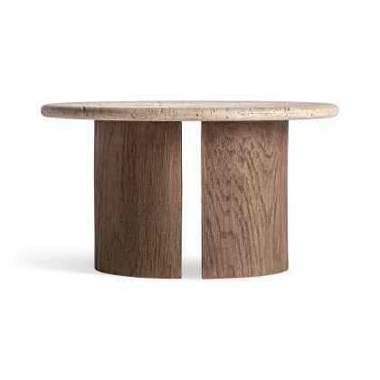 Mesa Centro Tapa travertino Crema Madera Recuperada, 80 Cm