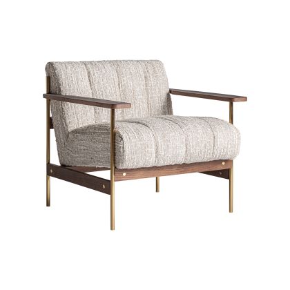 SILLÓN HABOUEY Tejido Beige Jaspeado Madera Marrón, 77 Cm