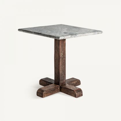 Mesa Bar Madera Marrón Tapa Mármol Gris Cuadrada, 77 Cm