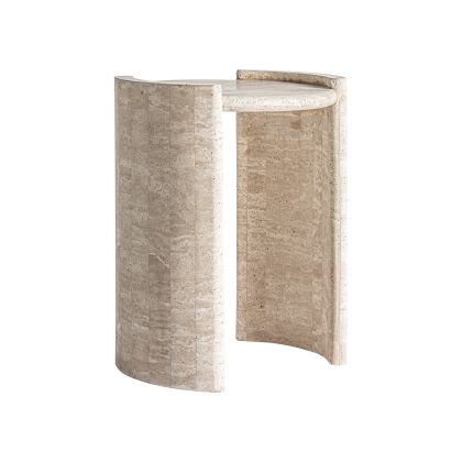 Mesa auxiliar moderna en travertino beige.