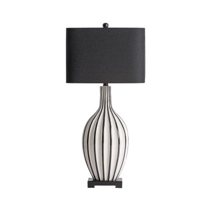 White Ceramic and Black Iron Table Lamp, 82 Cm
