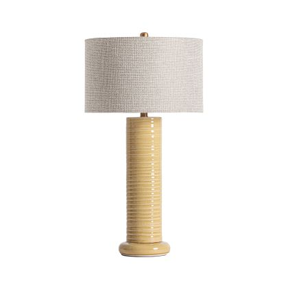 Ochre Ceramic and Beige Linen Table Lamp, 76 Cm