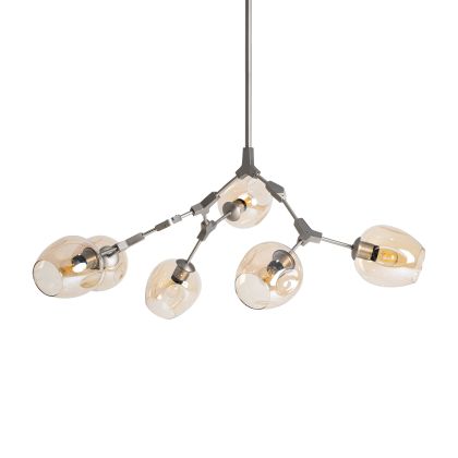 Lámpara De Techo Cristal Ambar Acero Plata, 100 Cm
