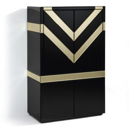 Mueble Bar Cristal Espejo Negro Dorado, 140 Cm