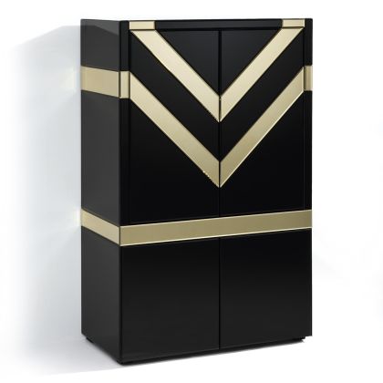 Bar Cabinet 88x45x140 Black Glass/Gold Mirror