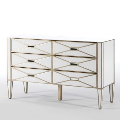 Cómoda de Espejo/Cristal y DM en Blanco/Dorado, 134 Cm.