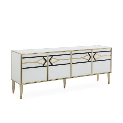 Aparador Cristal Metal Blanco Negro Dorado 200 Cm