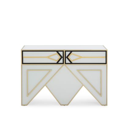 Console 120x45x80 White/Black Glass / Gold Metal / Gold/Black MDF