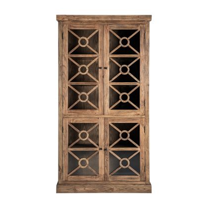 Norvik Brown Wood Display Cabinet with 4 Decorated Doors, 205 Cm