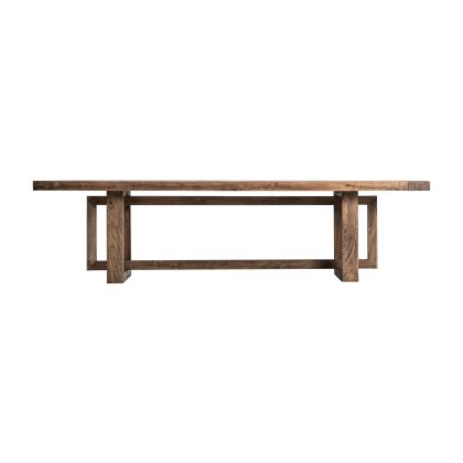 Mesa de comedor en madera de olmo marrón.
