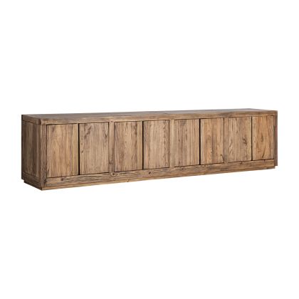Mueble de TV 4 puertas nórdico en madera de olmo marrón.