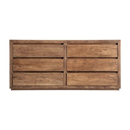 Cómoda en madera de olmo marrón con 6 cajones. Cómoda en madera de olmo marrón con 6 cajones.