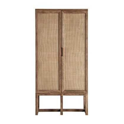 Byremo Wardrobe Wood Brown Tones 2 Rattan Doors, 171 Cm