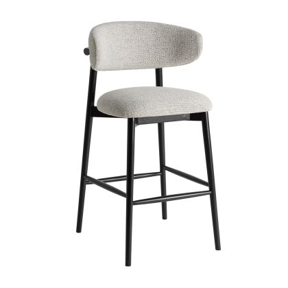 Taburete en madera de fresno en color negro tapizado en tejido beige.