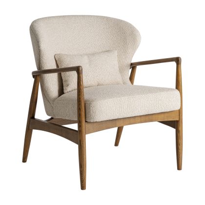 Tarres Armchair Brown Wood Beige Fabric Arms, 83 Cm Tarres Armchair Brown Wood Beige Fabric Arms, 83 Cm