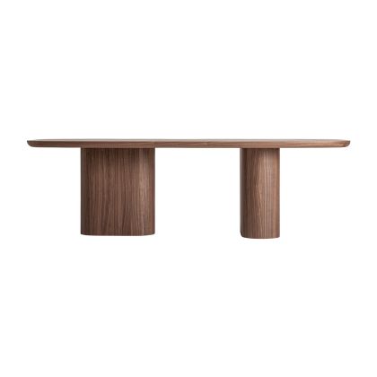Mesa de comedor en chapa de nogal marrón.