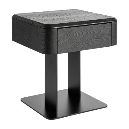 Caiza Black Wood and Iron Nightstand, 1 Drawer, 51 Cm