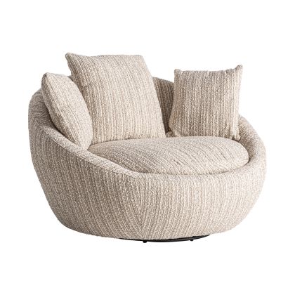 Sillón Giratorio Nuba Tejido Beige Jaspeado Madera Negra, 120 Cm