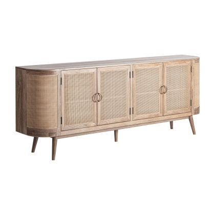 Beckley Sideboard 4 Doors Rattan Wood, 220 cm