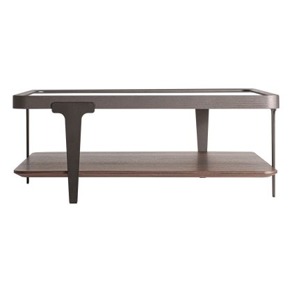 Gehofen Coffee Table Brown Wood Gray Glass, 100 cm