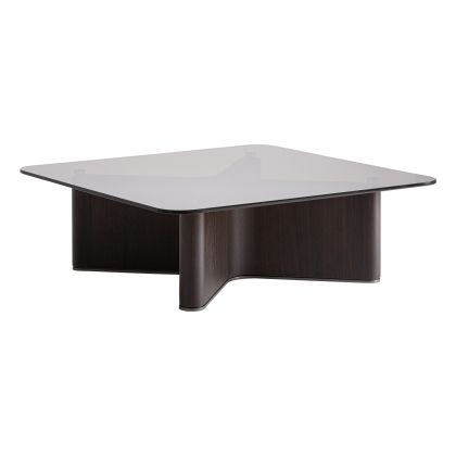 Square Black Wood Coffee Table Gray Glass, 100 Cm