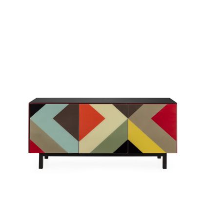 Sideboard 160x48x72 Glass/Metal -- Black/Multicolor