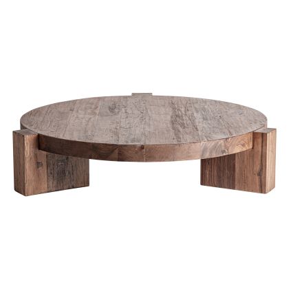 Mesa de centro contemporánea en madera de sal recuperada marrón.