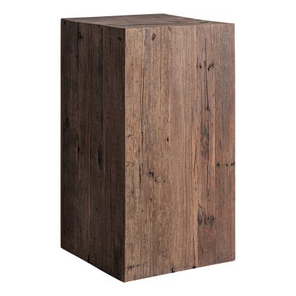 Módulo barra de bar en madera recuperada marrón.