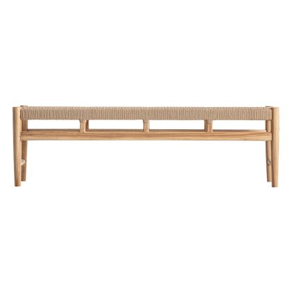 Banco en madera de teca natural y cuerda marrón.