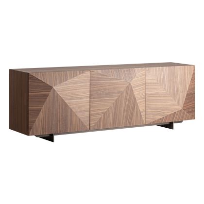 Aparador en chapa de nogal, madera dm marrón y acero bronce 220 cm