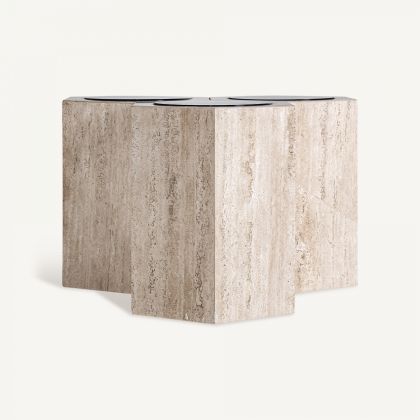 Mesa Auxiliar Trevertino Marrón Claro Cristal Ambar, 61 Cm