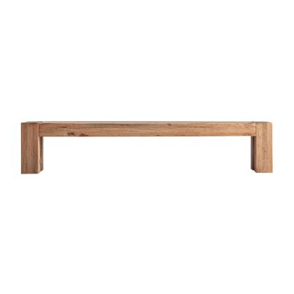 Banco en madera de pino reciclada marrón claro.
