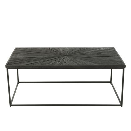 Mesa de centro diseño moderno en madera y metal negro.