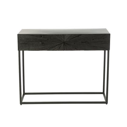 Consola diseño moderno en madera y metal negro.