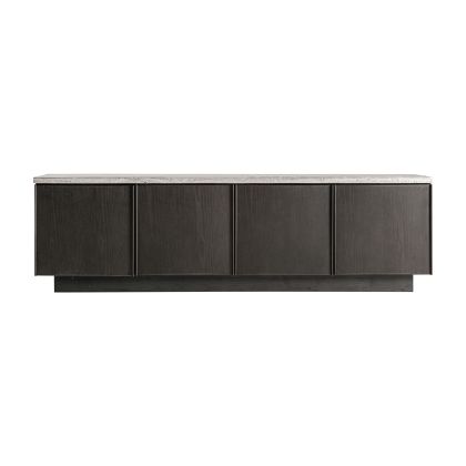 Mueble de TV en madera de fresno marrón y sobre de travertino gris 221 cm