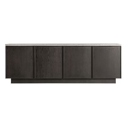 Aparador en madera de fresno marrón y sobre de travertino gris 221 cm