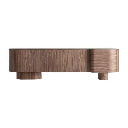 Mueble de TV en chapa de nogal marrón.