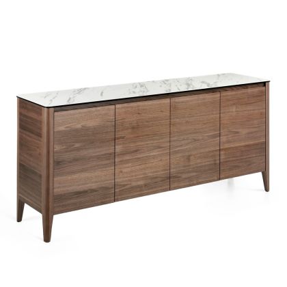 Aparador Moderno Nogal Mármol Blanco, 179 Cm