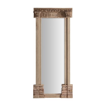 Espejo en madera de teca tallada color marrón claro 85 cm