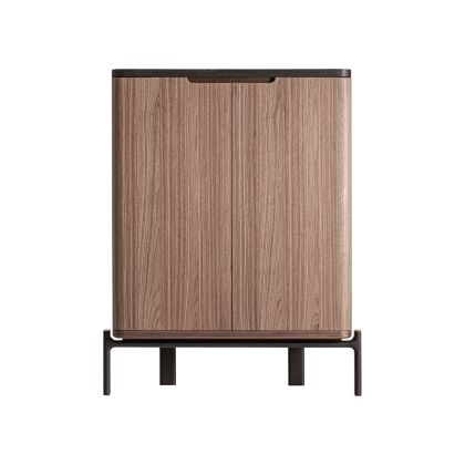 Armario en madera marrón, madera de nogal negro y cristal templado beige 110 cm