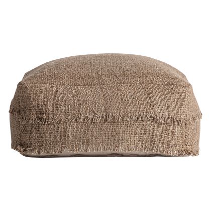 Puff en algodón beige, lino marrón y guata sintética 66 cm