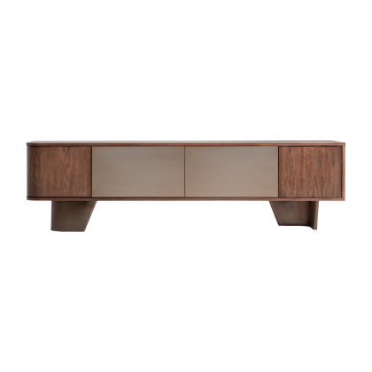 Mueble TV 2 puertas 2 cajones en madera y chapa de olmo y acero bronce 200 cm