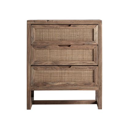Mesita de noche en madera de olmo marrón y ratán 55 cm