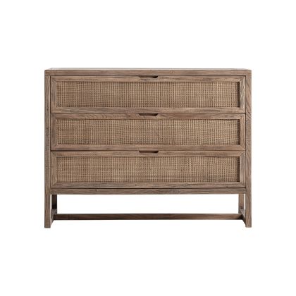 Cómoda en madera de olmo marrón y ratán 105 cm