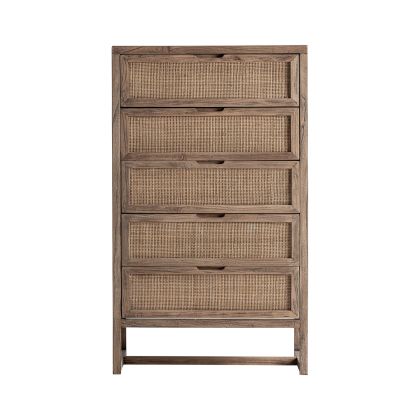 Sinfonier en madera de olmo marrón y ratán 70 cm