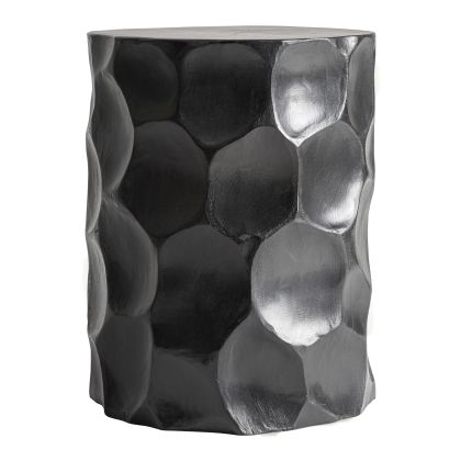 Taburete en madera de suar tallada de color negro 35 cm