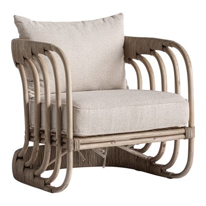 Sillón DOUZAINS Ratán Marrón Tejido Beige, 66 cm