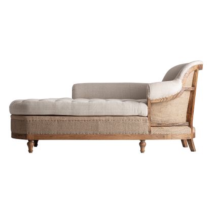 Chaise Longue Madera Marrón Lino Crema, 192 cm