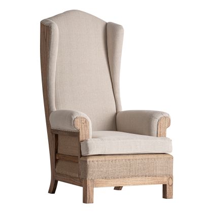 Sillón Madera Marrón Lino Crema, 90 cm